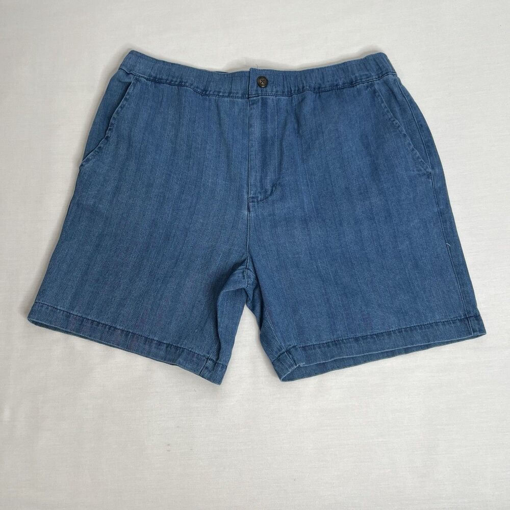 Slate & Stone Men’s Shorts Índigo Elastic Waist Front Zip Slash Pockets SZ W 32